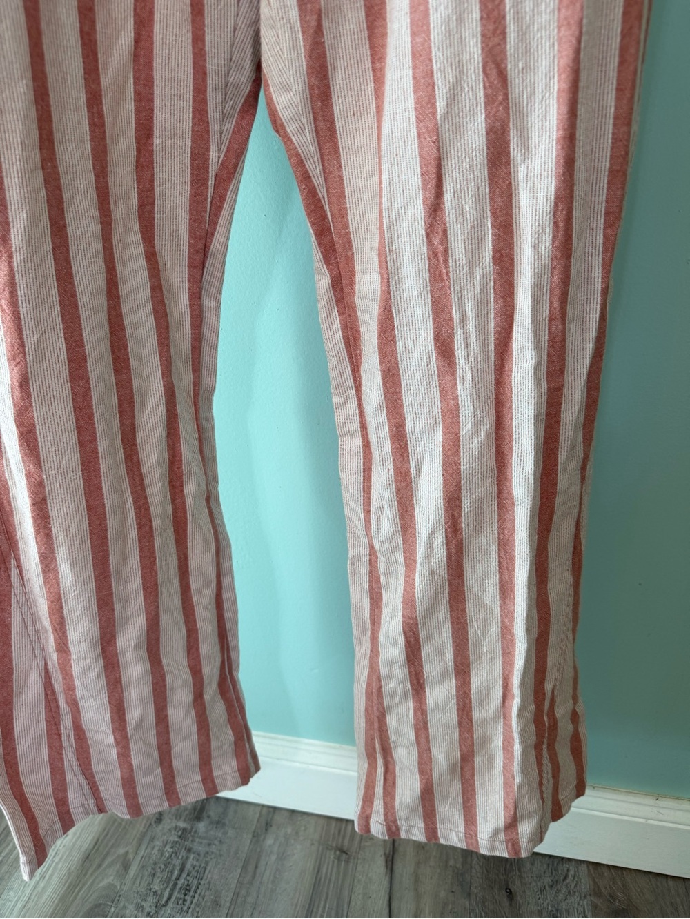 Roxy Striped Drawstring Linen Pants — Coral & White - Picture 4 of 12